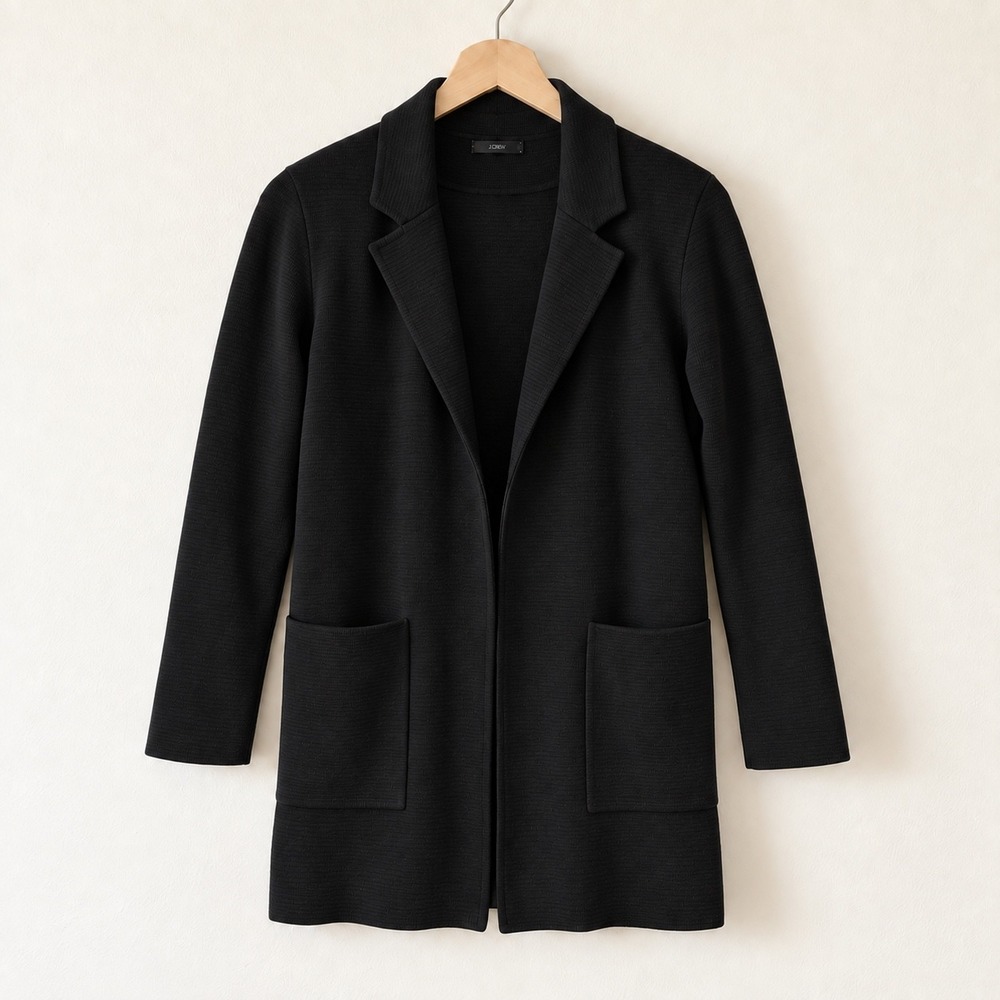 J. Crew Sophie Sweater Blazer Women's XS Black Merino Wool Blend Layering Office